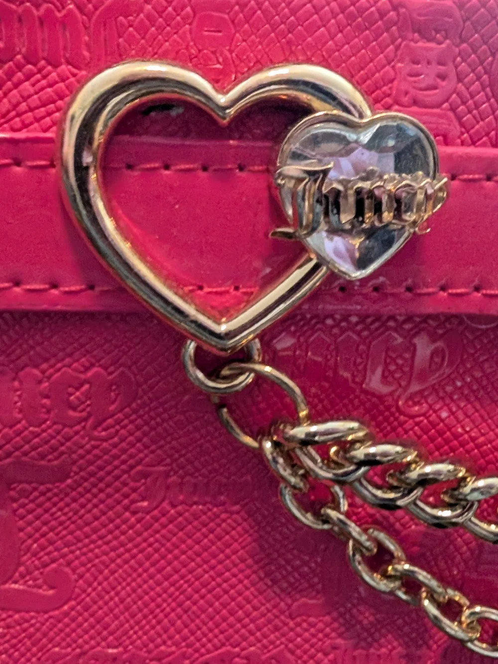 Juicy Couture Hot Pink Shoulder Bag with Heart Chain Detail